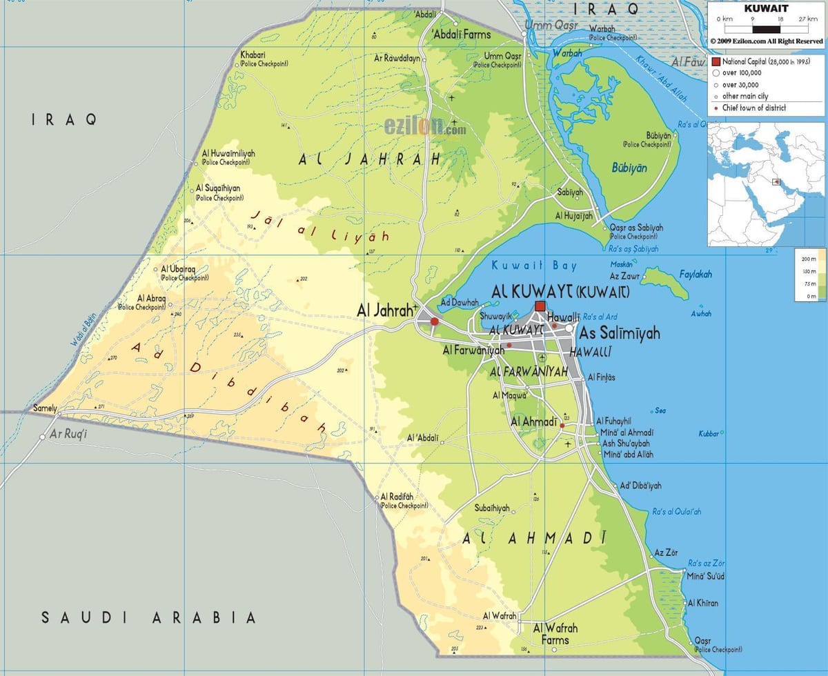mapa kuwait udalerriko 
